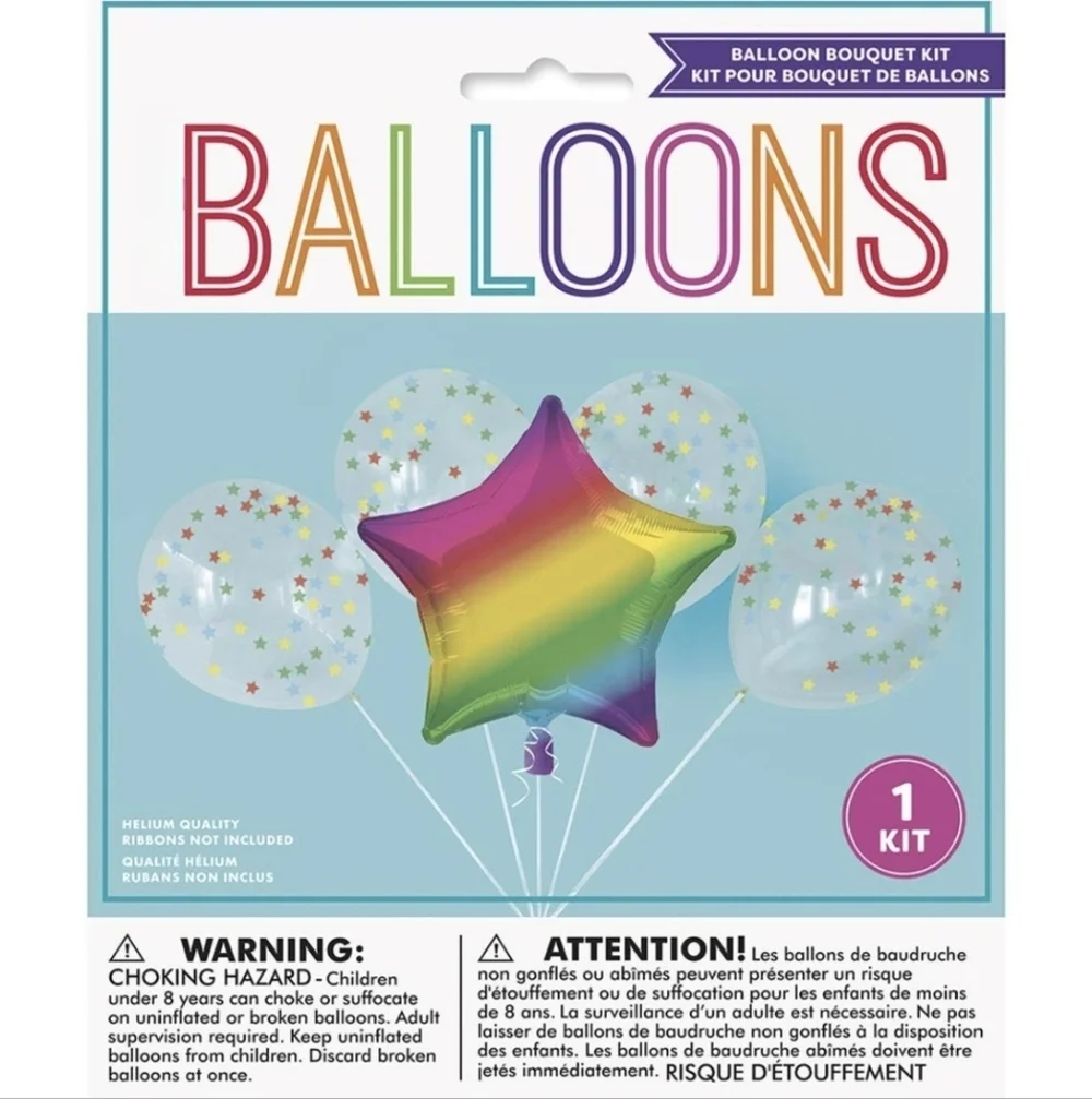 321 Party! Foil Rainbow Star & Latex Balloon Bouquet Kit, 5 pc